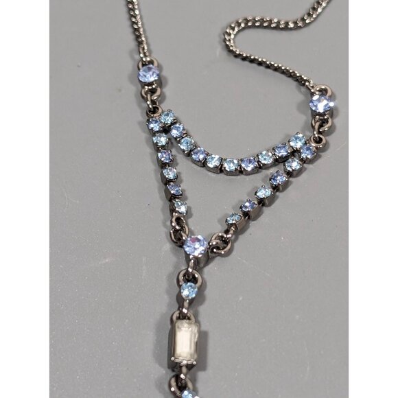 Guess Blue Rhinestone Baguette Tennis Y-Drop Necklace 18 in - Picture 5 of 8